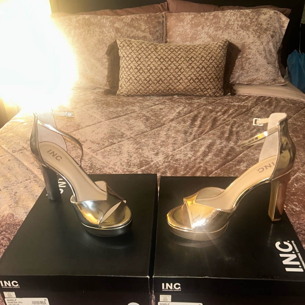INC International Concepts Women's Shiny Gold Heels